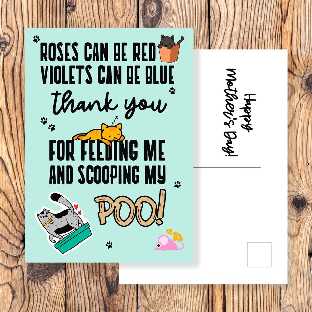 Funny Cute Blue Happy Mother's Day From Cat Postcard (Creator Uploaded)