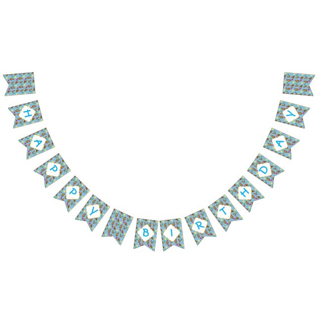 Funny Cute Blue Owl 2nd Birthday Party Bunting (All)