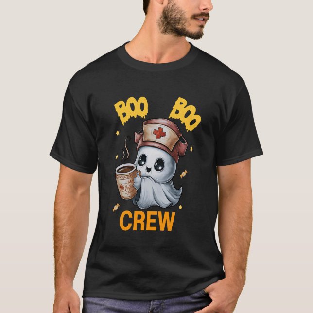 Funny Cute Boo Boo Crew Nurse Life Coffee Hallowee T-Shirt (Front)