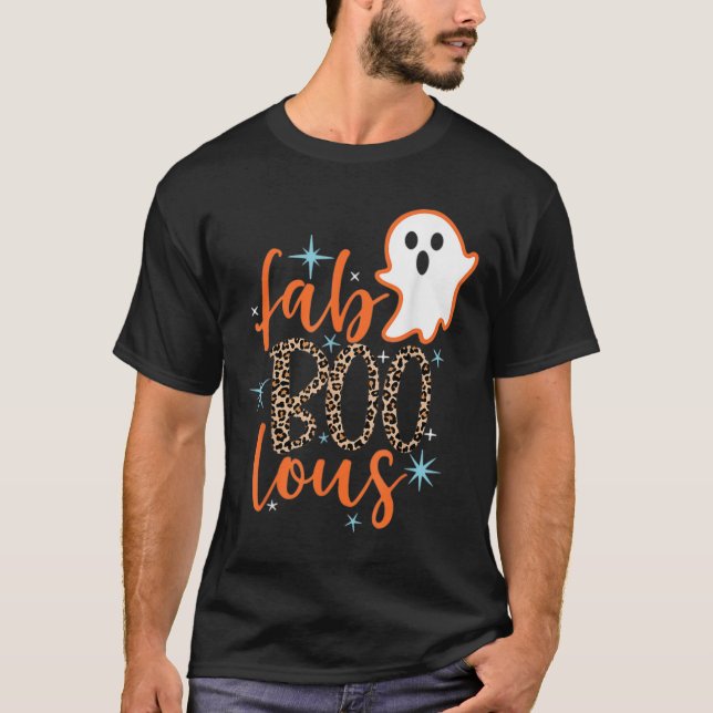 Funny Cute Boo Ghost Halloween Fab-Boo Lous Leopar T-Shirt (Front)