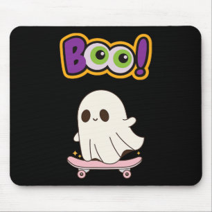 Funny Cute Boo Ghost Skateboarding For Party Or Te Mouse Mat