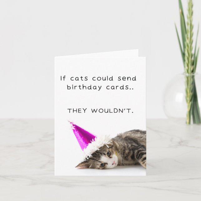 Funny Cute Bored Cat Birthday Card (Front)