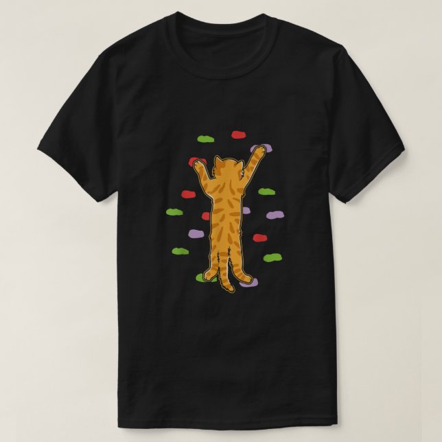 Funny Cute Bouldering Rock Climbing Cat  T-Shirt (Design Front)