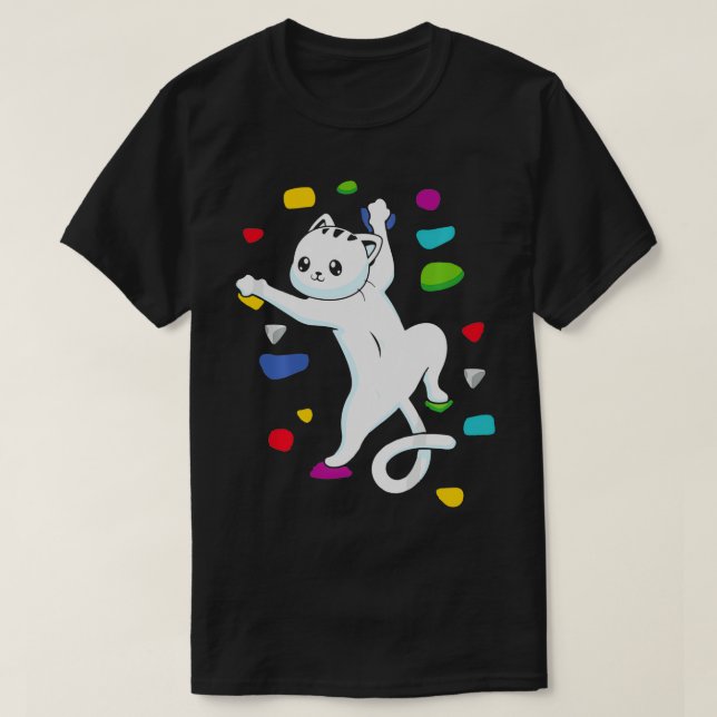 Funny Cute Bouldering Rock Climbing Cat  T-Shirt (Design Front)