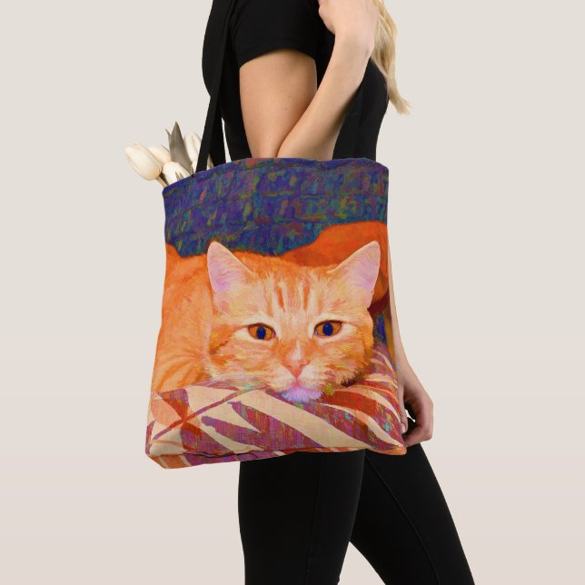 Funny Cute Bright Orange Tabby Cat Tote Bag (Close Up)