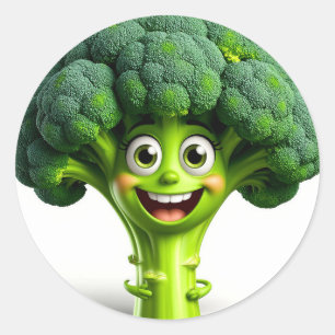 Funny Cute Broccoli Character Vibes 🥦✨ Happy Food Classic Round Sticker