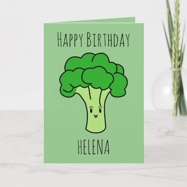 Funny Cute Broccoli Green Veggie Birthday Card (Front)