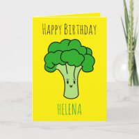 Funny Cute Broccoli Yellow Vegan Birthday