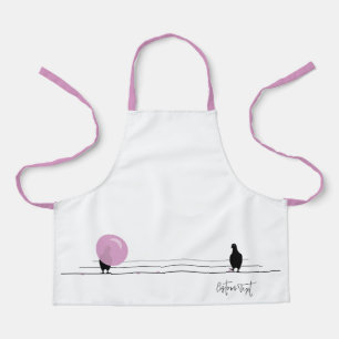 Funny Cute Bubblegum Birds on a Wire White Apron