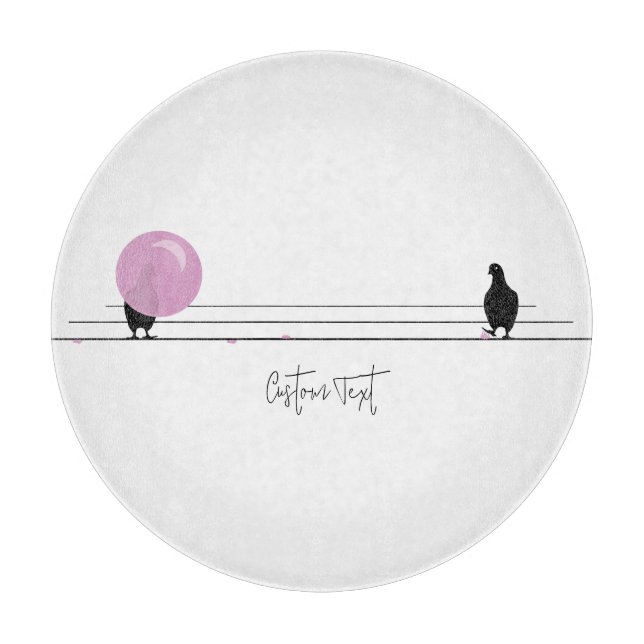Funny Cute Bubblegum Birds on a Wire White Cutting Board (Front)