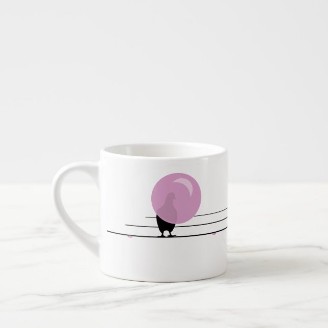 Funny Cute Bubblegum Birds on a Wire White Espresso Cup (Left)