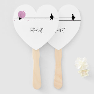 Funny Cute Bubblegum Birds on a Wire White Hand Fan