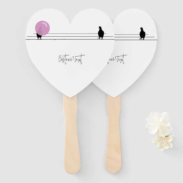 Funny Cute Bubblegum Birds on a Wire White Hand Fan (Front and Back)
