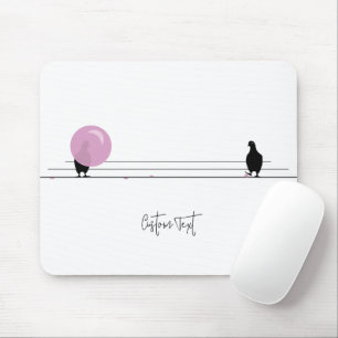 Funny Cute Bubblegum Birds on a Wire White Mouse Mat