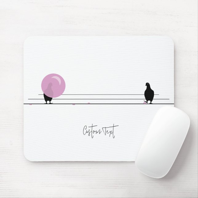 Funny Cute Bubblegum Birds on a Wire White Mouse Mat (With Mouse)