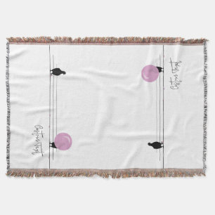 Funny Cute Bubblegum Birds on a Wire White Throw Blanket