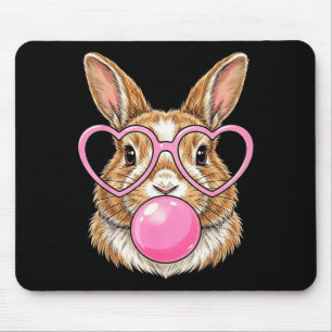 Funny cute bunny bubble gum rabbit heart glasses mouse mat