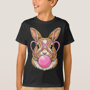 Funny cute bunny bubble gum rabbit heart glasses T-Shirt