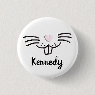 Funny cute bunny face custom name Easter egg hunt 3 Cm Round Badge