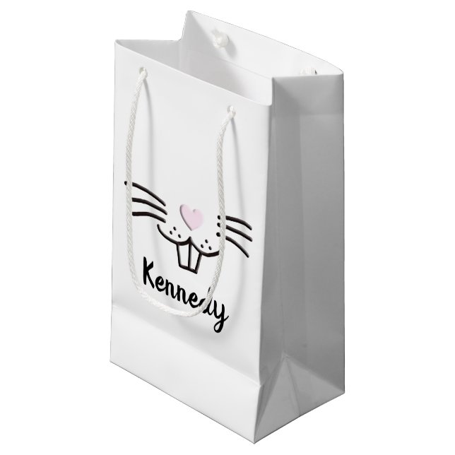 Funny cute bunny face custom name Easter egg hunt Small Gift Bag (Front Angled)