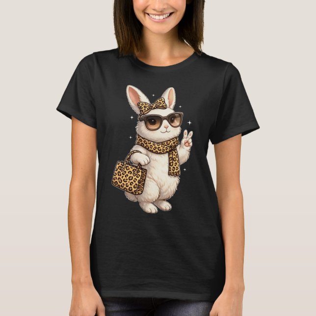 Funny Cute Bunny Leopard Stylish Rabbit Women Girl T-Shirt (Front)