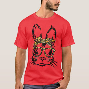 Funny Cute Bunny Wearing Glasses Leopard Easter Da T-Shirt