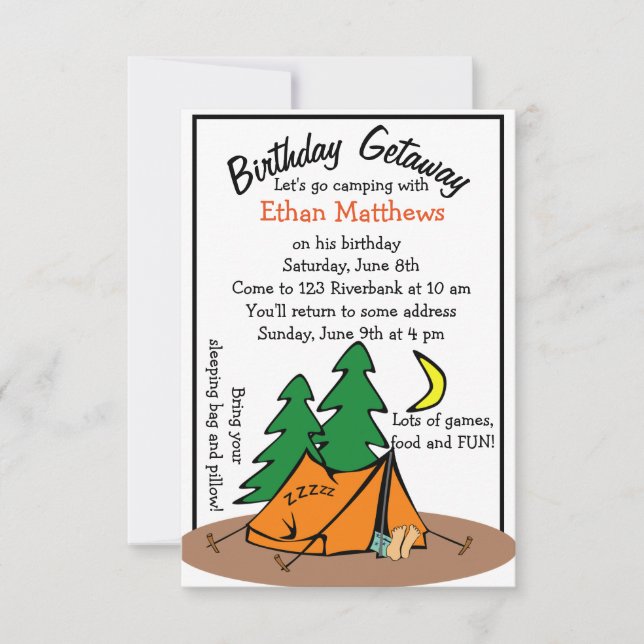 Funny Cute Camp Out Birthday Party Invitations (Front)