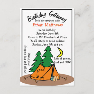 Funny Cute Camp Out Birthday Party Invitations