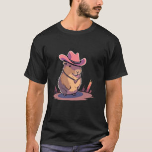 Funny Cute Capybara Cowboy Hat Pink Kapibara T-Shirt