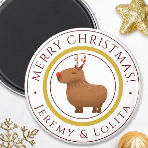 Funny Cute Capybara Reindeer Christmas Magnet