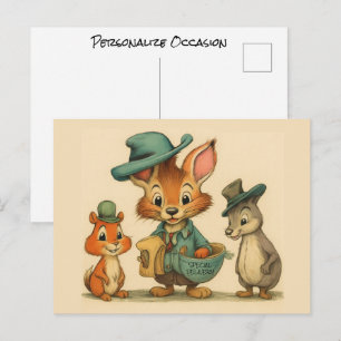 Funny Cute Cartoon Animal Couriers Any Occasion  Holiday Postcard