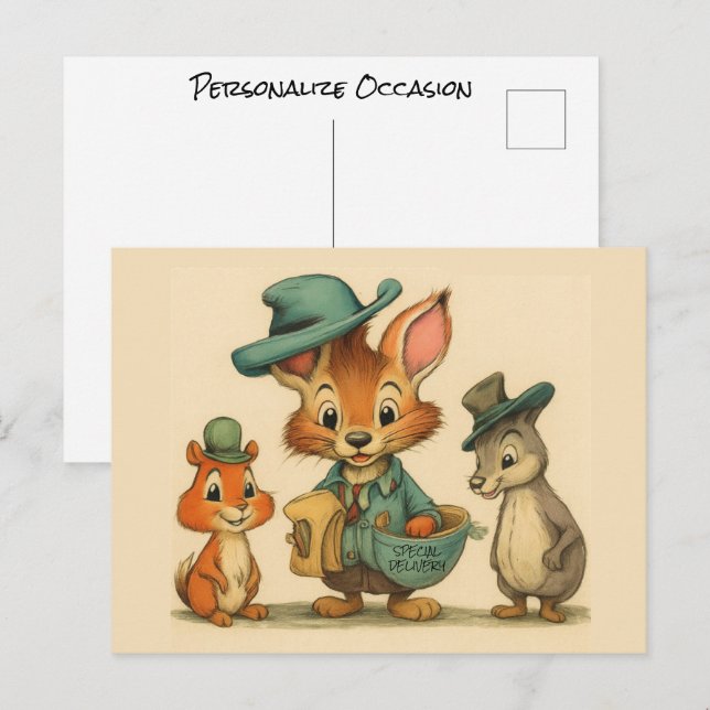 Funny Cute Cartoon Animal Couriers Any Occasion  Holiday Postcard (Front/Back)