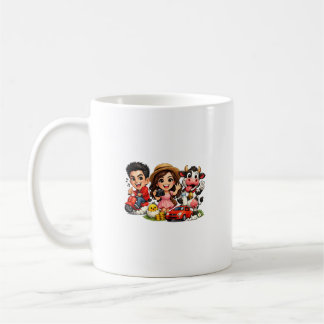 Funny Cute Cartoon Caricature Friends and Cow Mug 