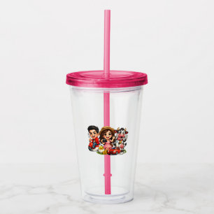 Funny Cute Cartoon Caricature Friends and Cow Mug Acrylic Tumbler
