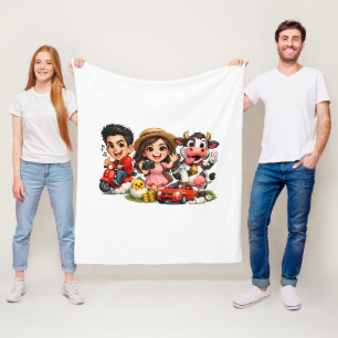 Funny Cute Cartoon Caricature Friends and Cow Mug Fleece Blanket