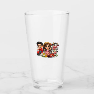 Funny Cute Cartoon Caricature Friends and Cow Mug Glass