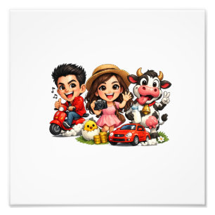 Funny Cute Cartoon Caricature Friends and Cow Mug Photo Print