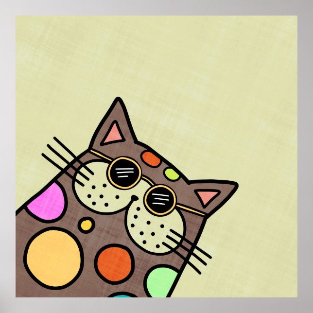 Funny Cute Cartoon Cat Portrait Poster (Front)