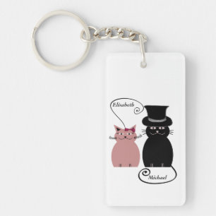 funny cute cartoon cats love couple personalised key ring