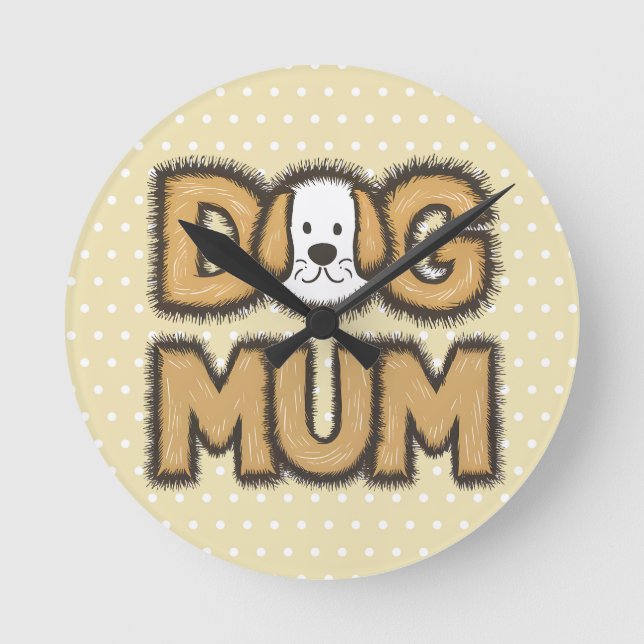 Funny cute cartoon dog mum mother's day round clock (Front)
