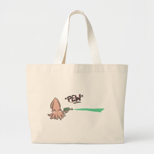 Funny Cute Cartoon Lazer Squid Large Tote Bag (Front)