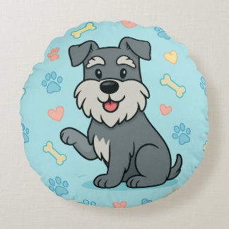 funny Cute Cartoon Schnauzer Round Cushion