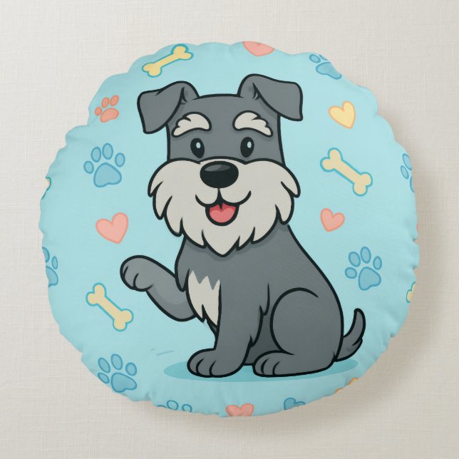funny Cute Cartoon Schnauzer Round Cushion (Front)