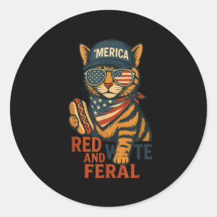 Funny Cute Cat 4th Of July Patriotic Red White And Classic Round Sticker