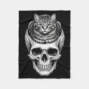 Funny Cute Cat and Skull Meme Humour Art Design Fleece Blanket