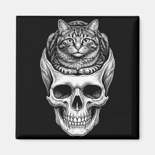 Funny Cute Cat and Skull Meme Humour Art Design Magnet