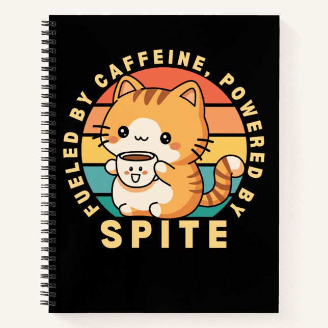 Funny Cute Cat Animal Coffee Quote Retro Sunset Notebook (Front)