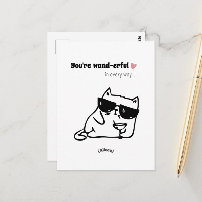 Funny Cute Cat Birthday Card-Personalised Name Postcard (Front/Back In Situ)