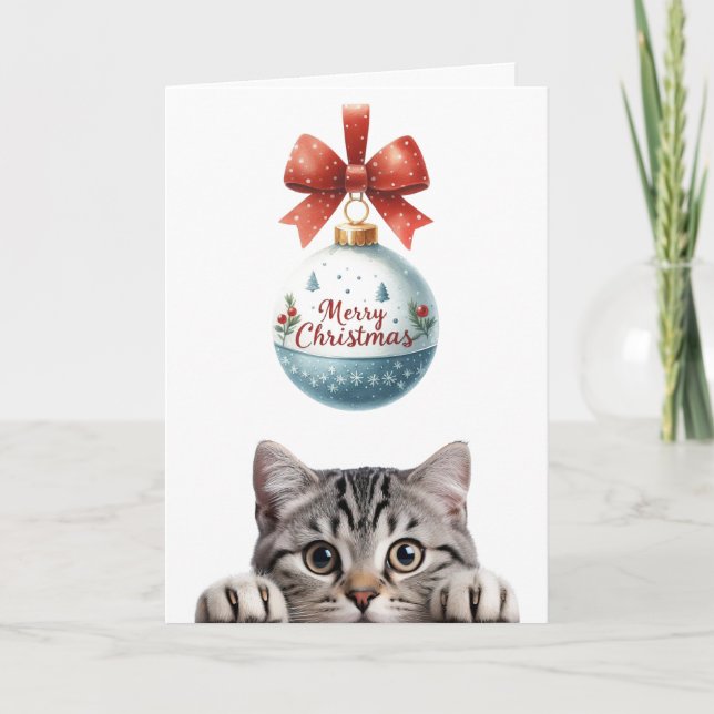 Funny Cute Cat Christmas Folded Greeting Card (Front)
