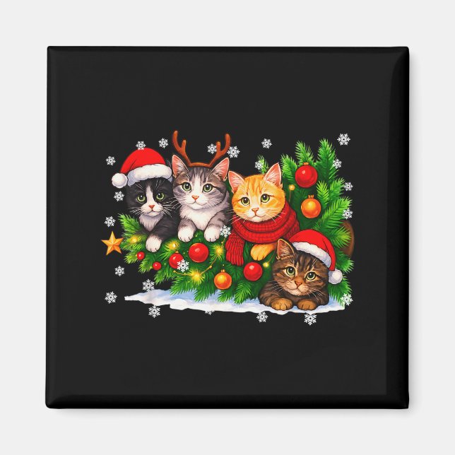 Funny Cute Cat Crew Santa Hat Christmas Xmas Women Magnet (Front)